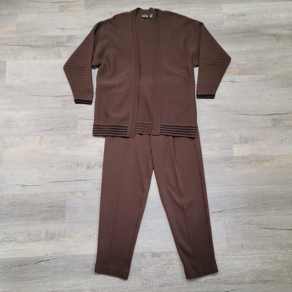 Renee Tener for Jeanne Pierre Lambswool Blend Cardigan Sweater Pants Set